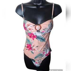Cupshe women's peach floral spaghetti strap one piece swimsuit size S